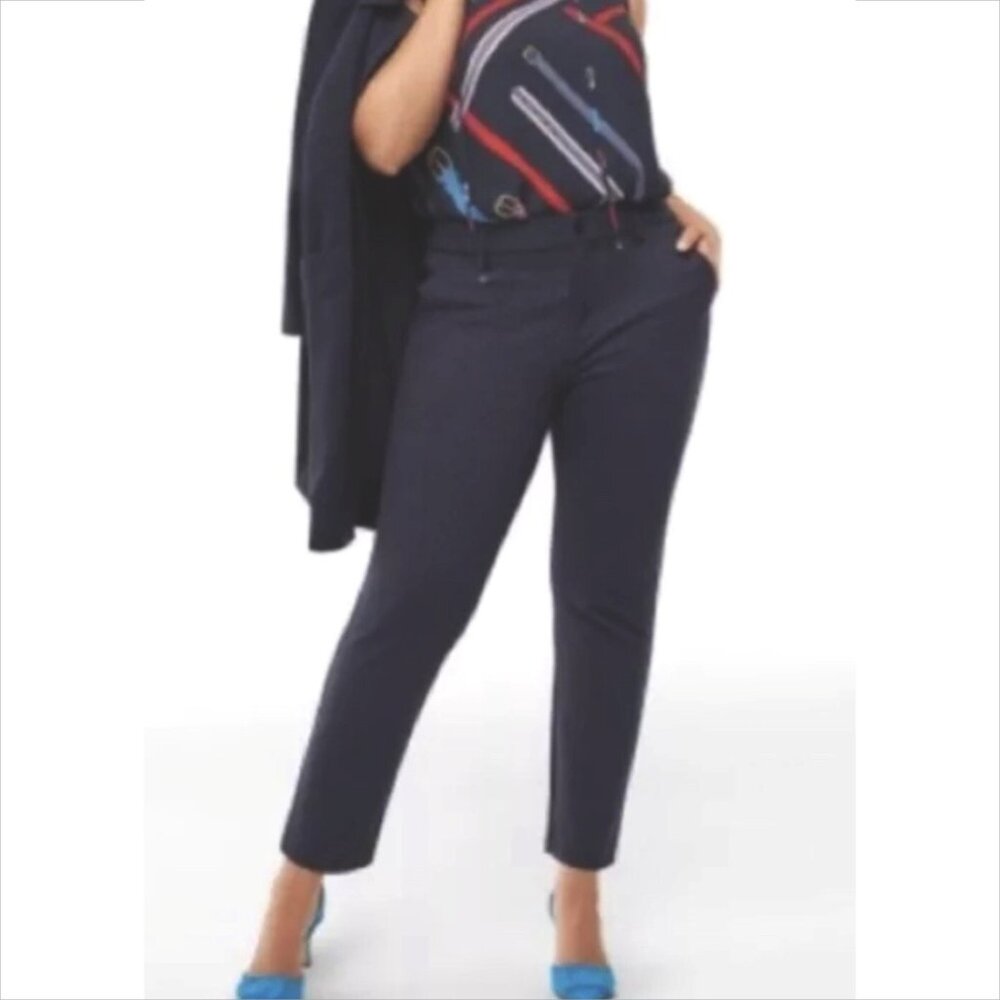 CAbi Barrister trousers pants ponte knit ankle navy blue hem stretch slit new 6